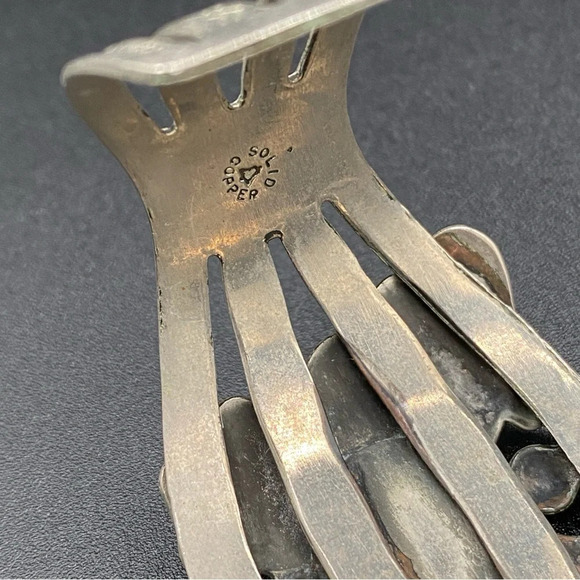 Vintage Southwest Style Silver Butterfly and Turquoise Wide Cuff Bracelet - Picture 3 of 12